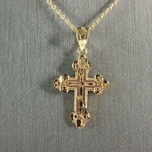 Womens Sterling Silver Gold Tone Religious Cross Pendant Necklace 2.5g E7888